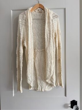 Open-Front Cream Knit Cardigan Sweater